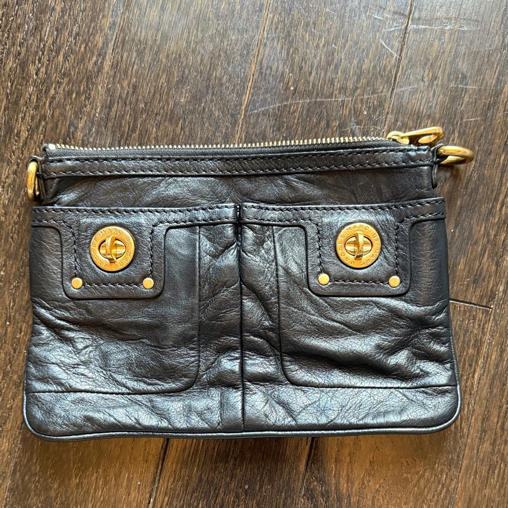 Marc by Marc Jacobs Black Leather Clutch with Gold Accents